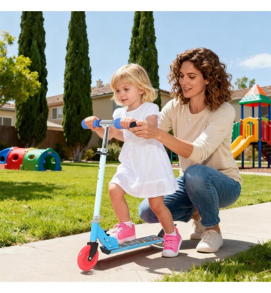 Trottinette Enfant  Pliable,  avec Guidon Réglable en Hauteur 3 Niveaux, Trotinettes Grande Roues et Poignée Antidérapant, 95-130CM, couleur Bleu 