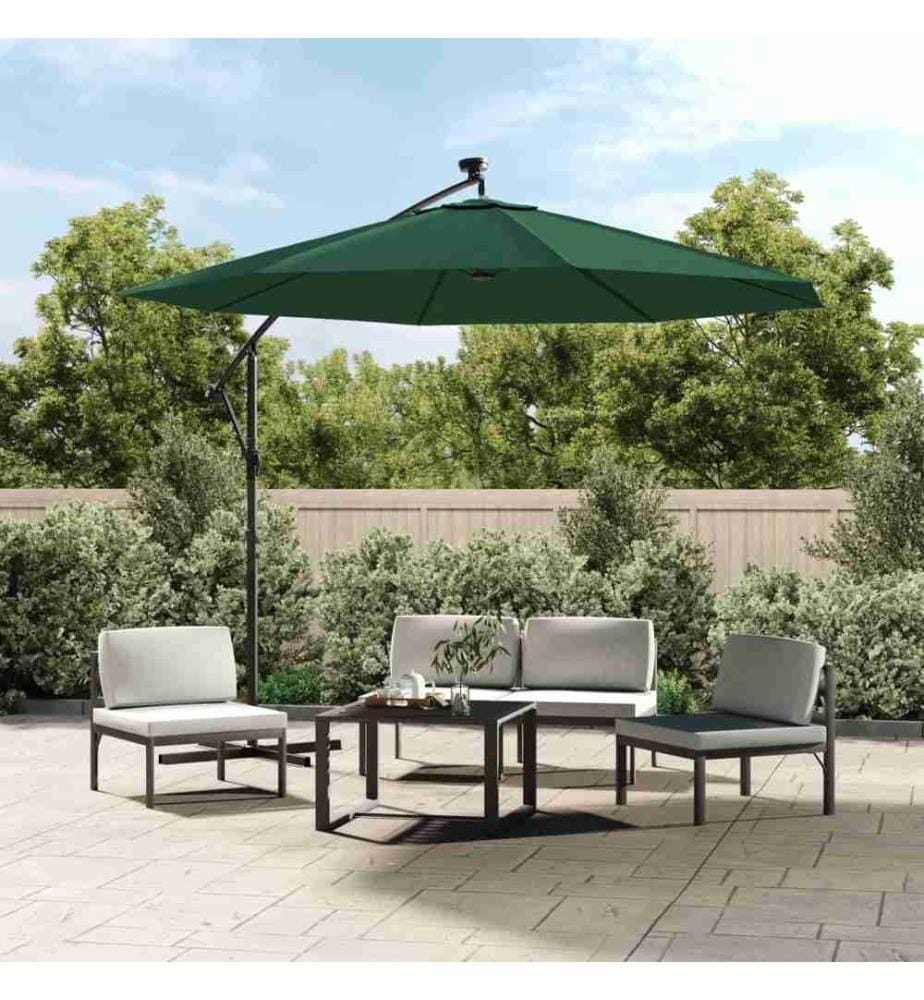 Parasol avec éclairage LED 300 cm Poteau en métal Vert