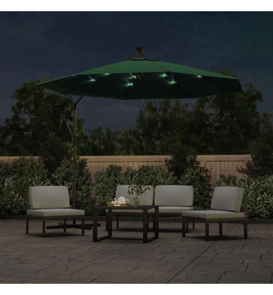 Parasol avec éclairage LED 300 cm Poteau en métal Vert