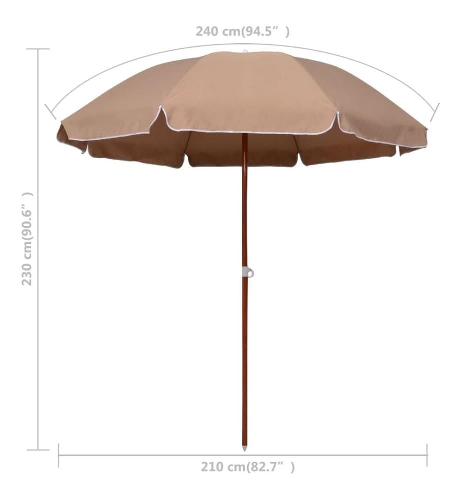 Parasol de jardin avec mât en acier 240 cm taupe