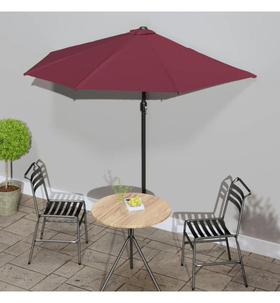 Balkon-Sonnenschirm Alu-Mast Bordeauxrot 270x144x222cm Halbrund