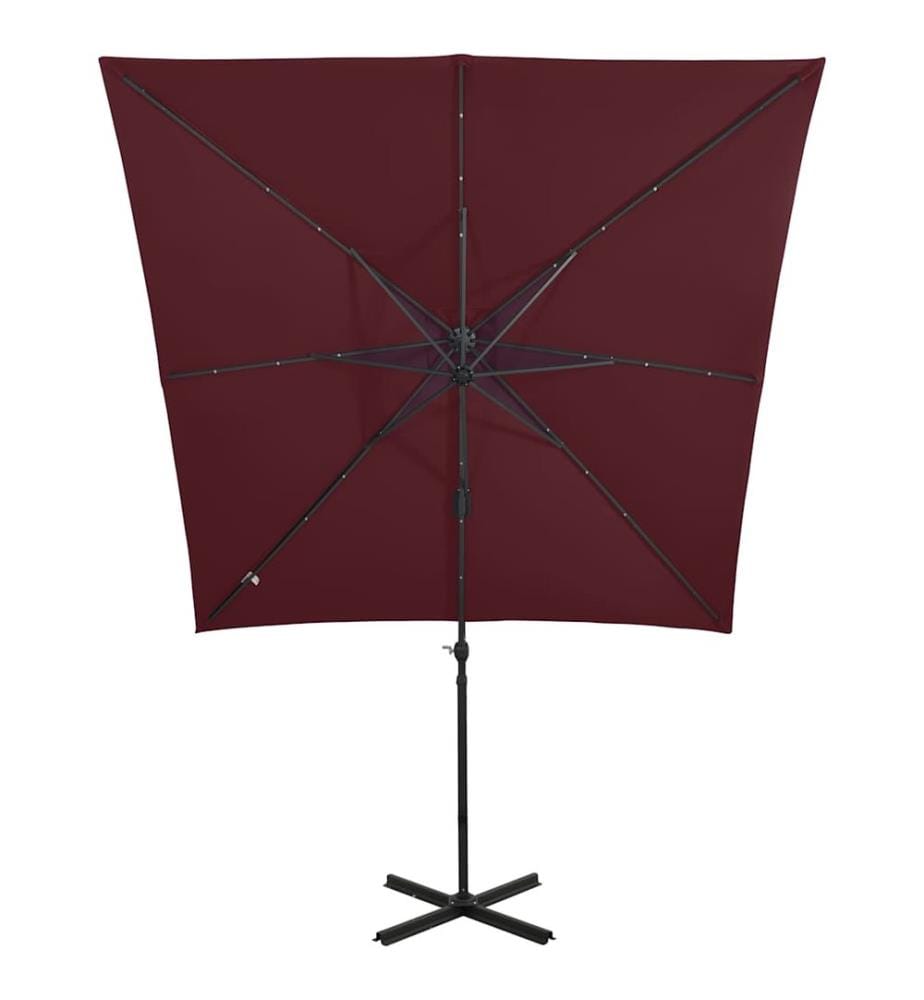 Ampelschirm mit LED-Beleuchtung 250 cm Bordeauxrot