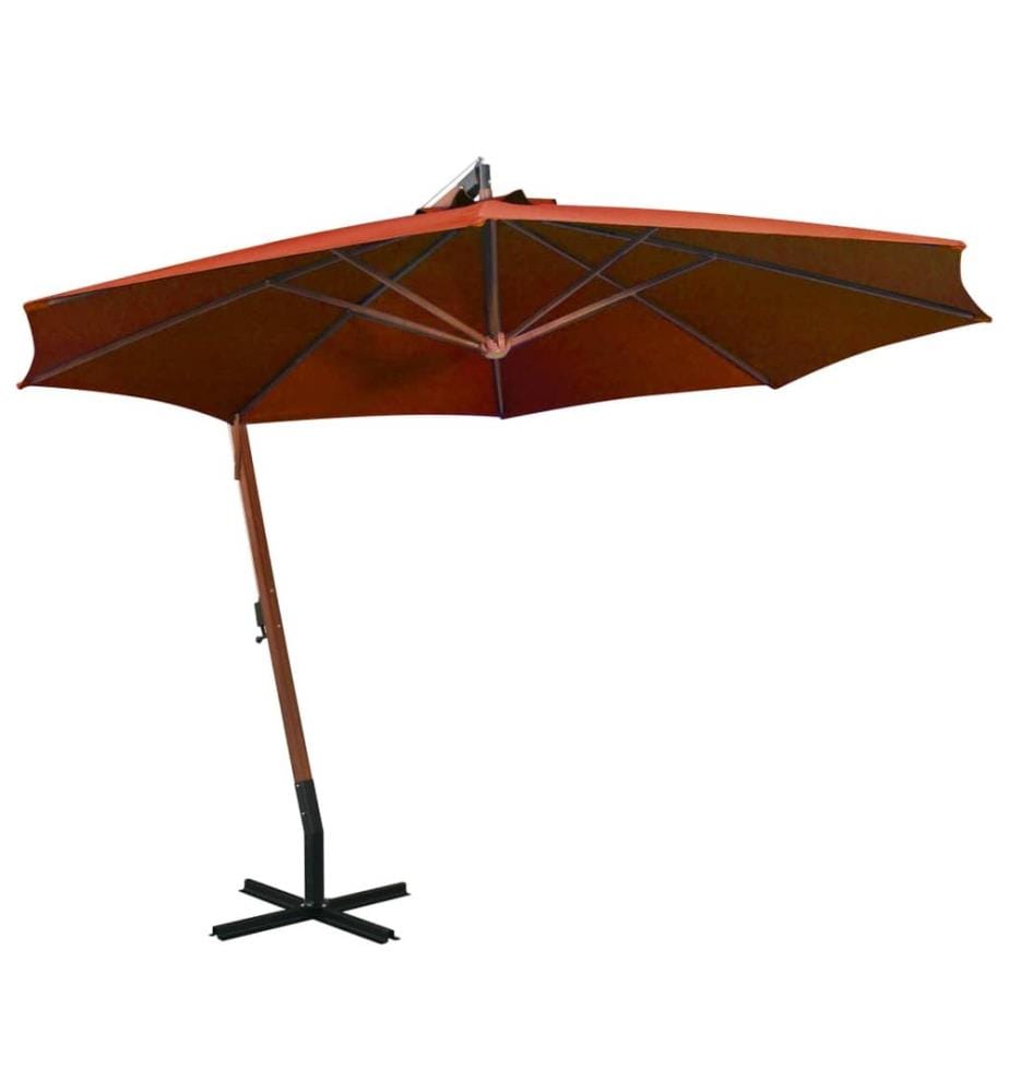 Parasol de jardin suspendu avec mât terre cuite bois de sapin