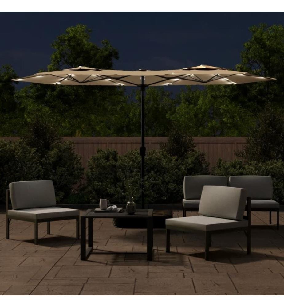 Doppel-Sonnenschirm mit LED-Leuchten Taupe 316x145 cm