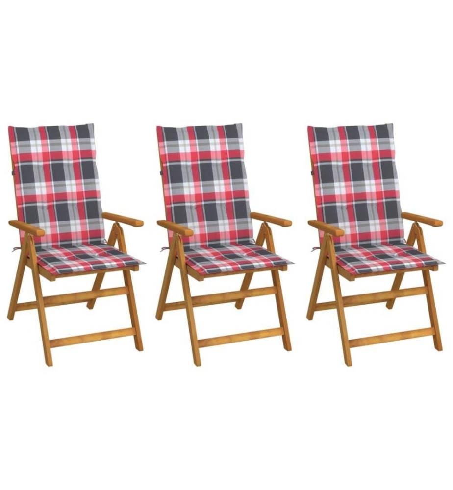 Chaises pliables de jardin 3 pcs avec coussins Bois d'acacia