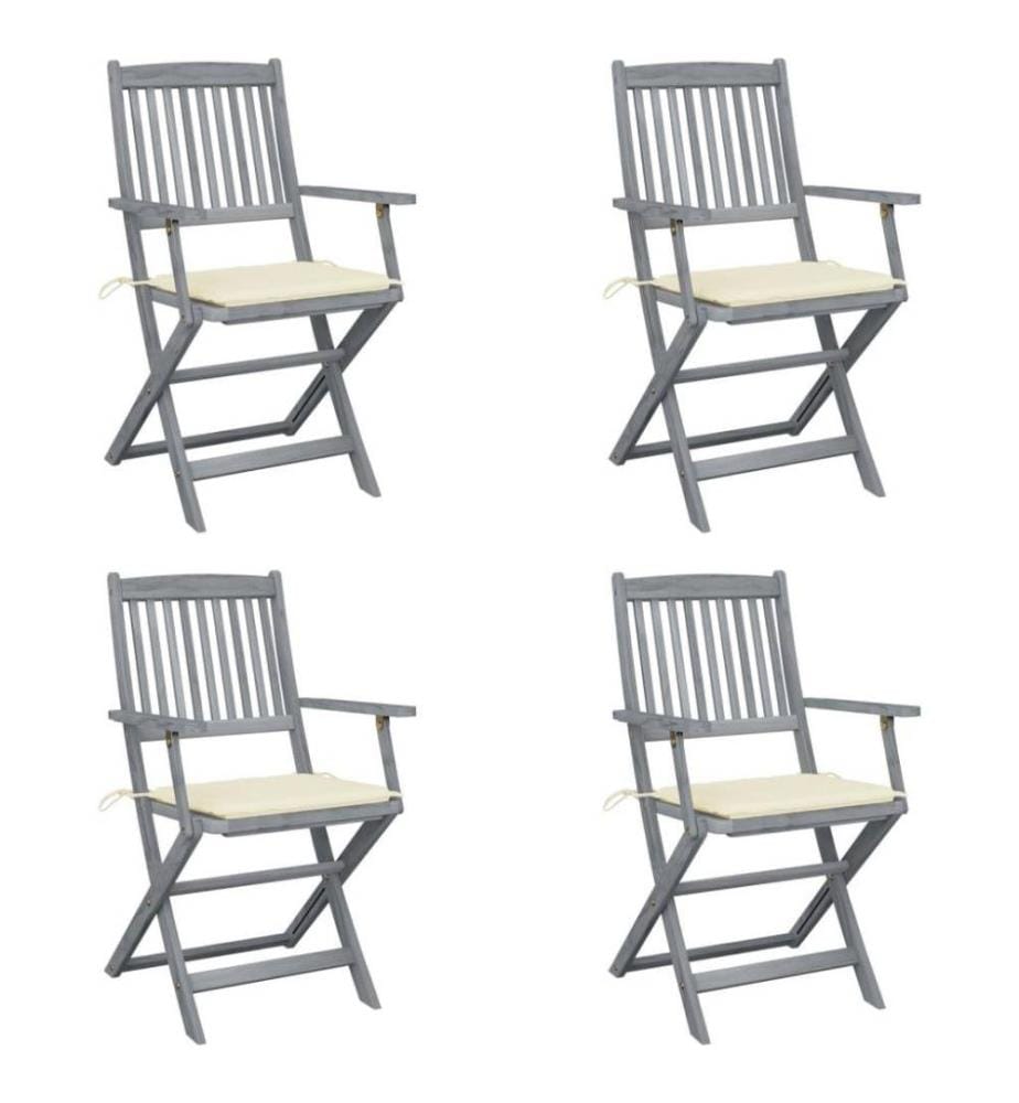 Chaises pliables d'extérieur 4 pcs avec coussins Bois d'acacia
