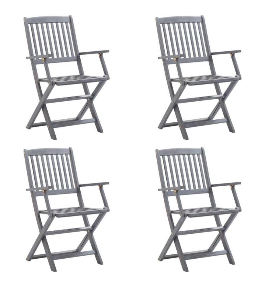 Chaises pliables d'extérieur 4 pcs avec coussins Bois d'acacia