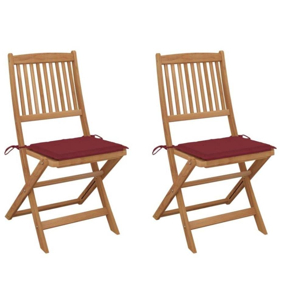 Chaises pliables de jardin 2 pcs avec coussins Bois d'acacia