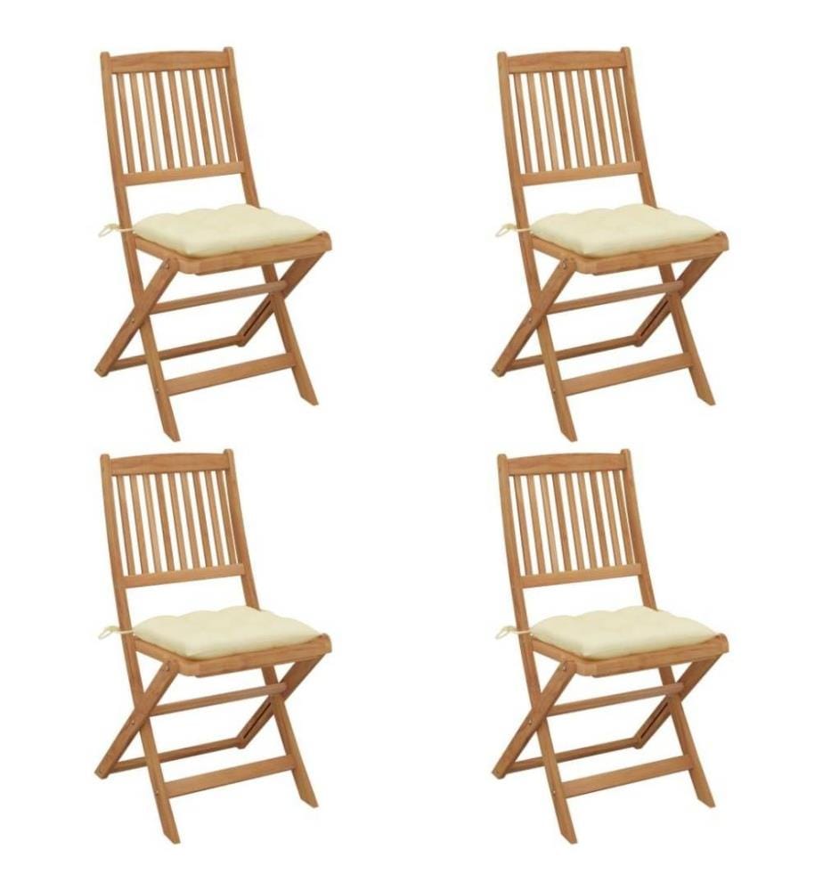 Chaises pliables de jardin 4 pcs avec coussins Bois d'acacia