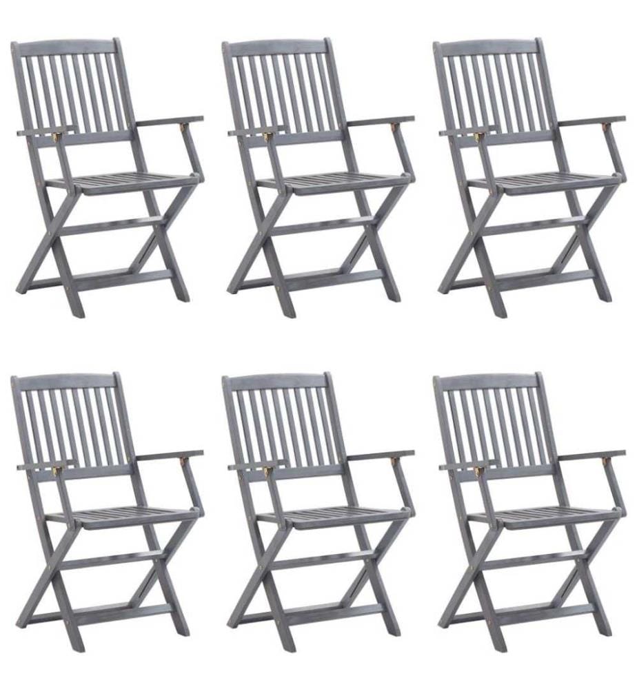 Chaises pliables d'extérieur 6 pcs avec coussins Bois d'acacia