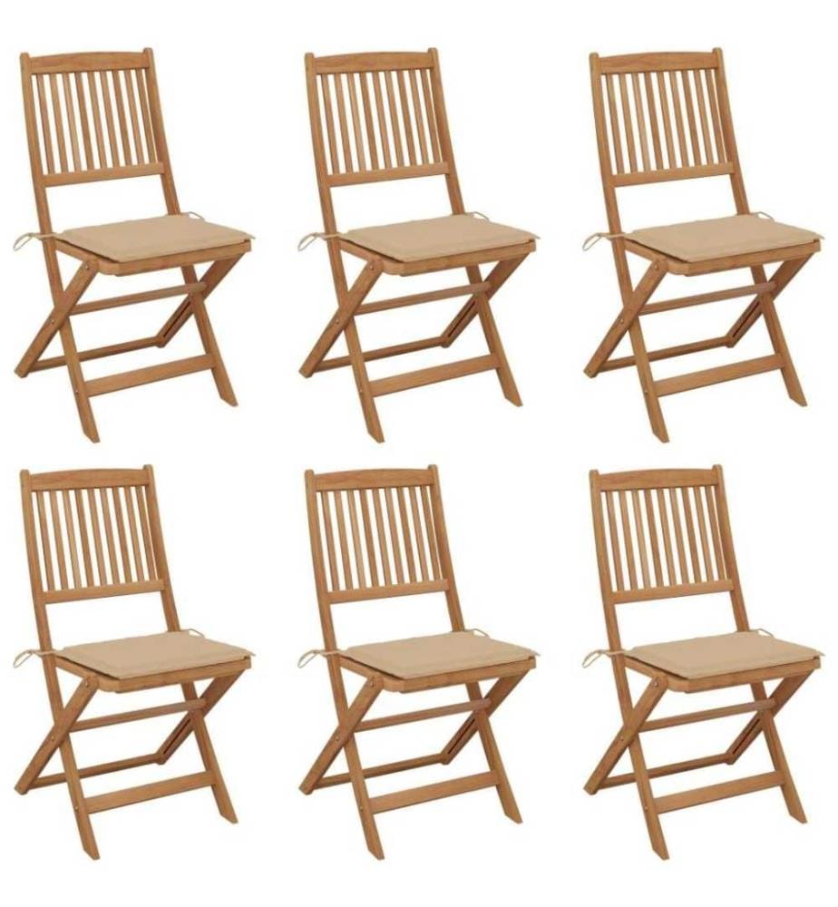 Klappbare Gartenstühle 6 Stk. mit Kissen Massivholz Akazie