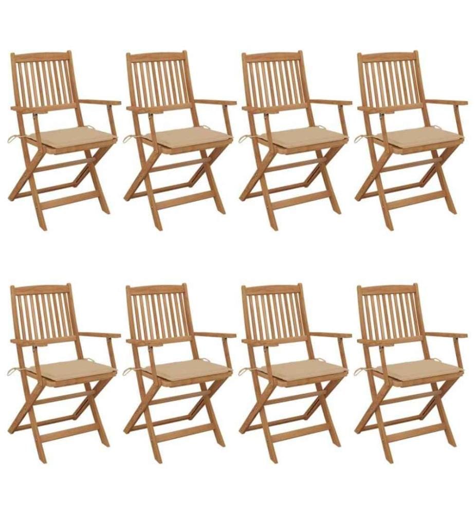 Chaises pliables de jardin 8 pcs avec coussins Bois d'acacia