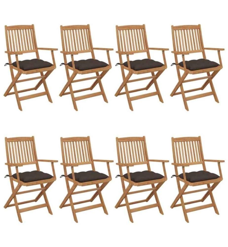 Chaises pliables de jardin 8 pcs avec coussins Bois d'acacia