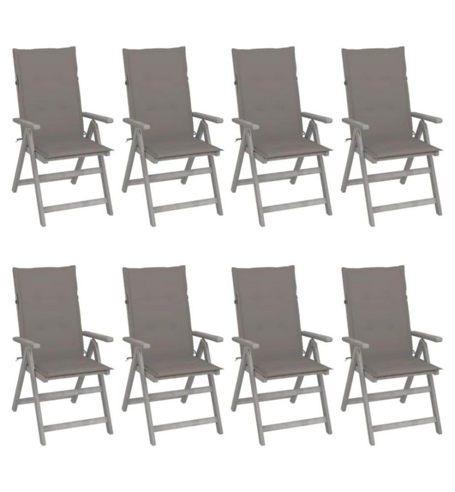 Verstellbare Gartenstühle mit Auflagen 8 Stk. Grau Akazienholz