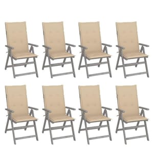 Verstellbare Gartenstühle mit Auflagen 8 Stk. Grau Akazienholz