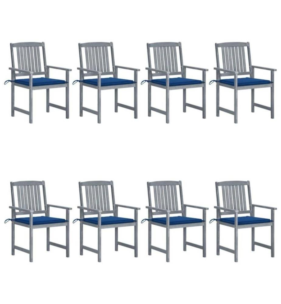 Chaises de jardin avec coussins 8 pcs Bois d'acacia solide Gris