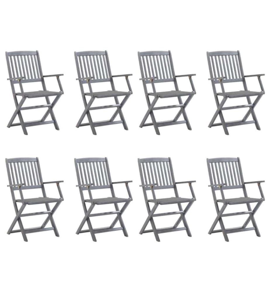 Chaises pliables d'extérieur 8 pcs avec coussins Bois d'acacia