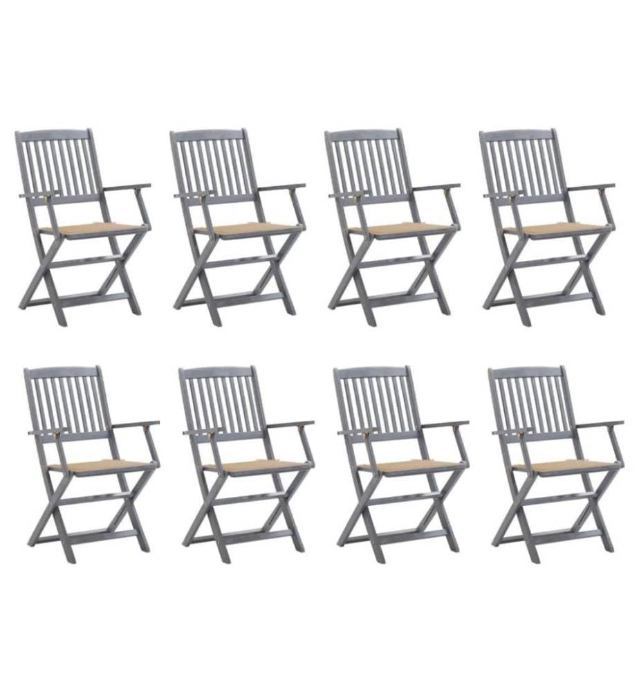 Chaises pliables d'extérieur 8 pcs avec coussins Bois d'acacia