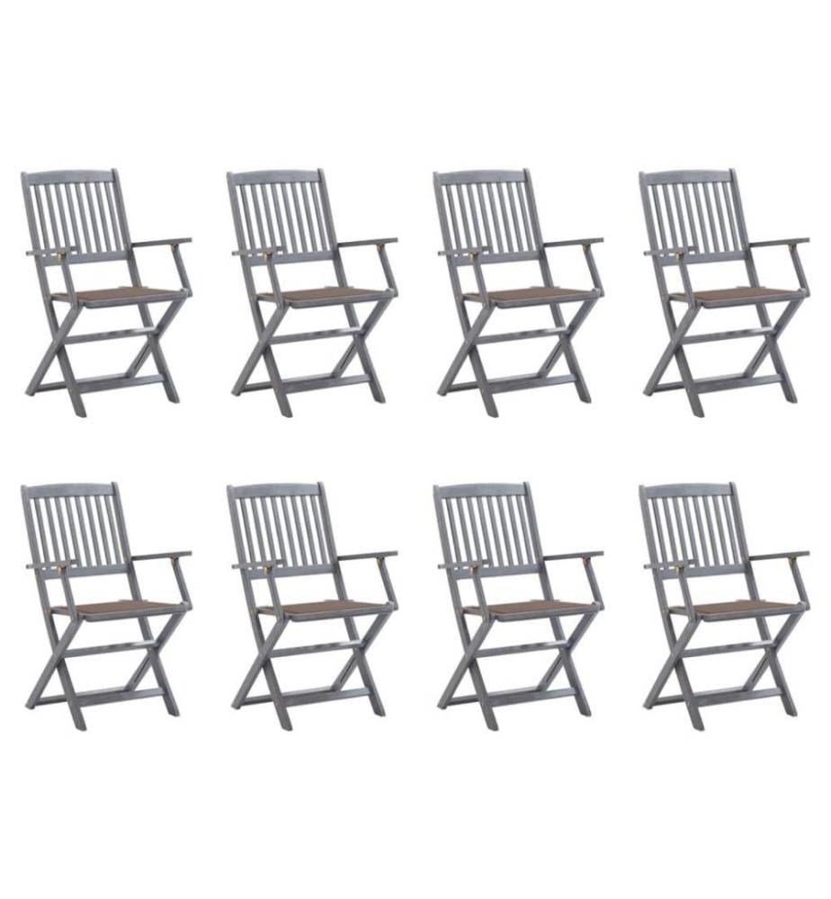 Chaises pliables d'extérieur 8 pcs avec coussins Bois d'acacia