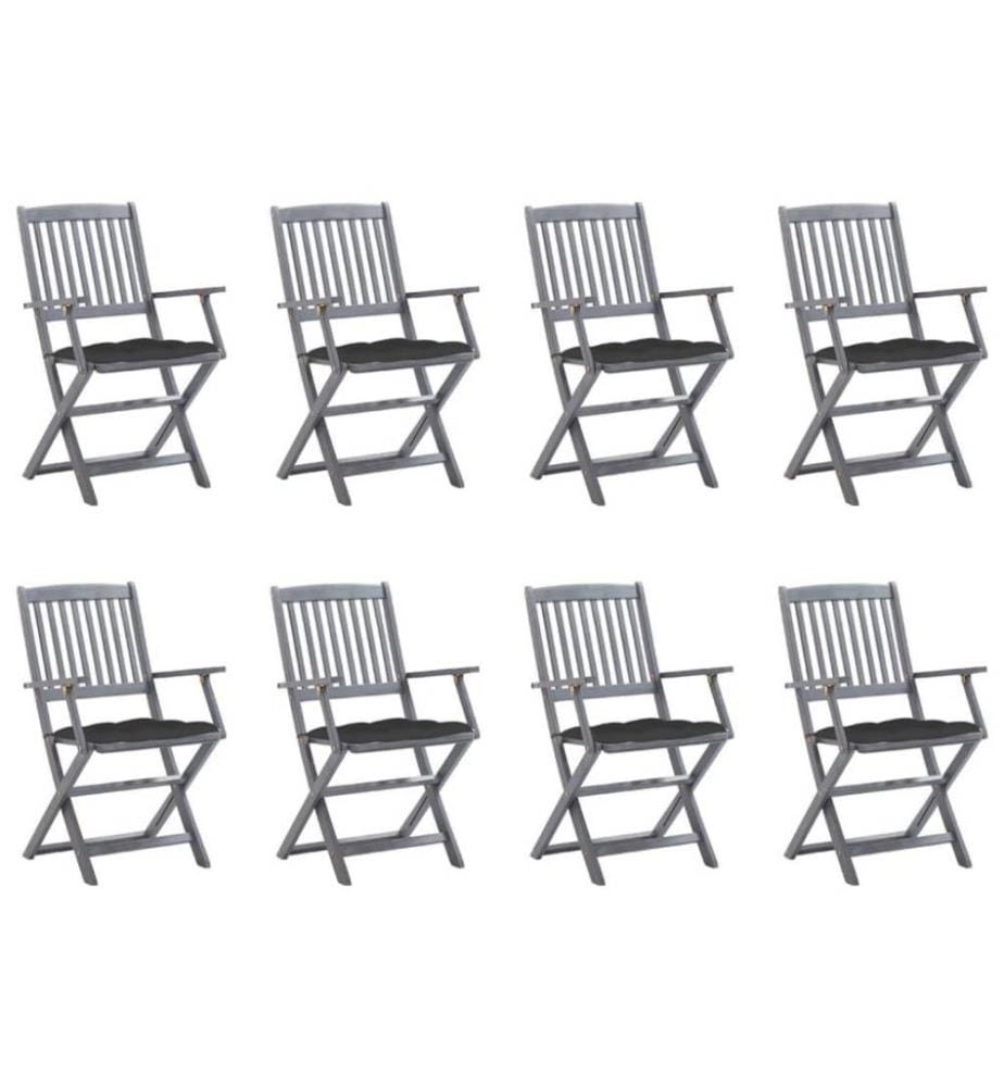 Chaises pliables d'extérieur 8 pcs avec coussins Bois d'acacia