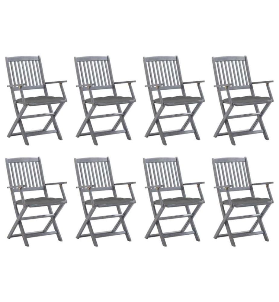 Chaises pliables d'extérieur 8 pcs avec coussins Bois d'acacia