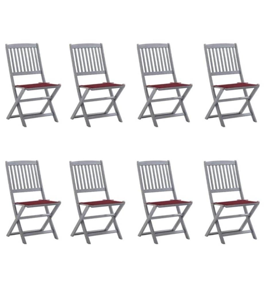 Chaises pliables d'extérieur 8 pcs avec coussins Bois d'acacia