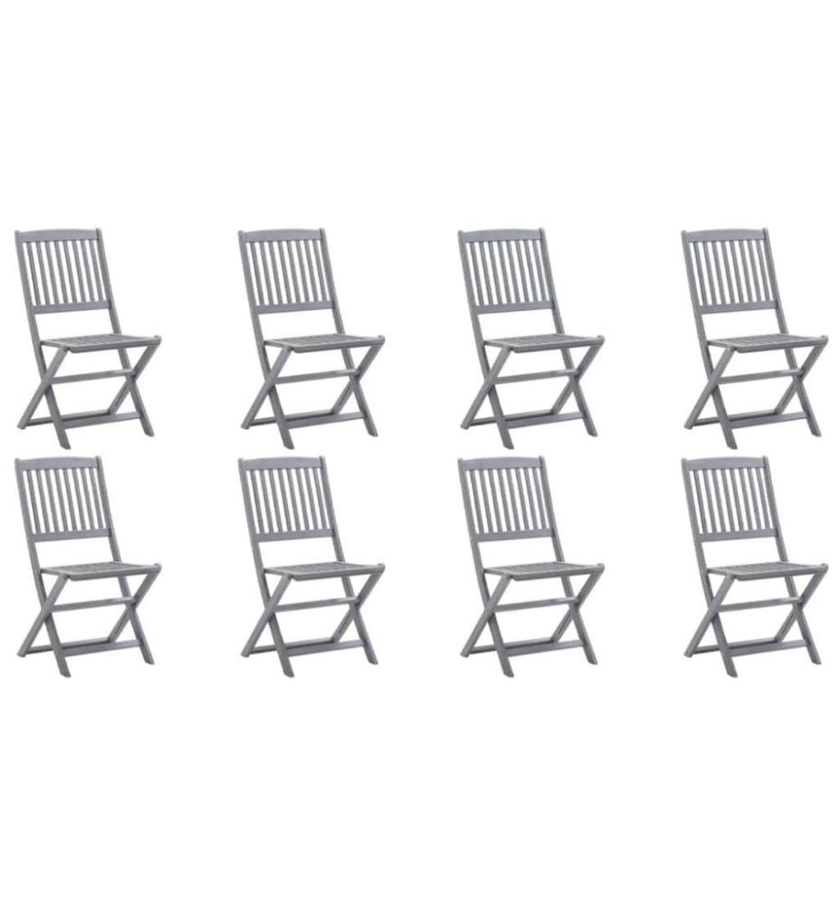 Chaises pliables d'extérieur 8 pcs avec coussins Bois d'acacia
