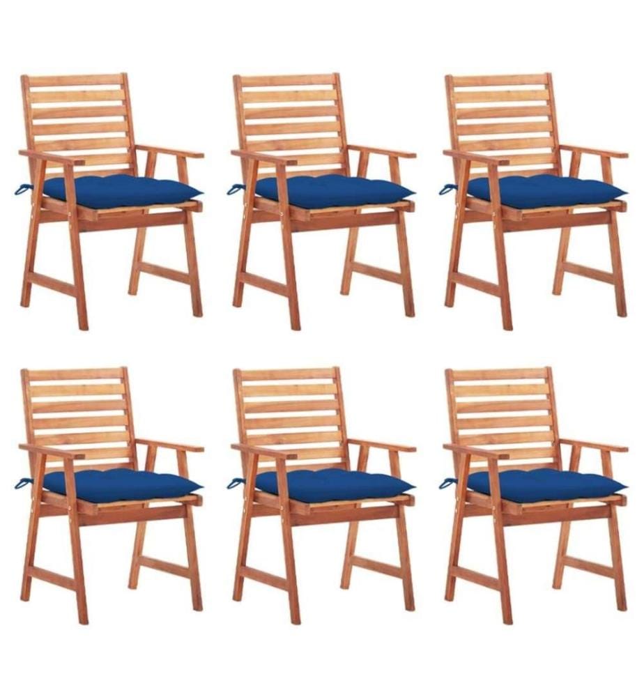 Chaises à dîner d'extérieur 6 pcs avec coussins Acacia massif