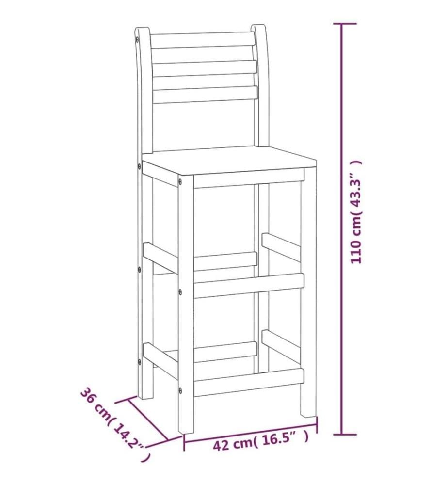 Tabourets de bar lot de 8 bois massif d'acacia