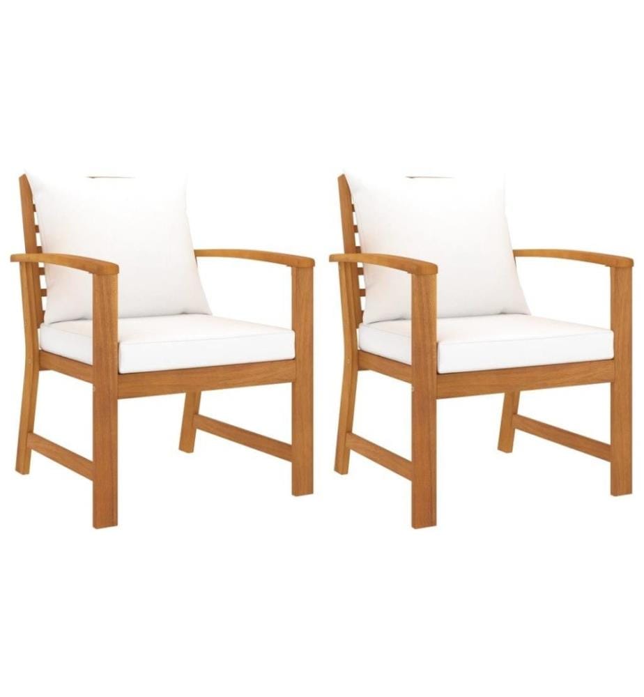 Chaises de jardin 2 pcs avec coussin crème Bois d'acacia massif