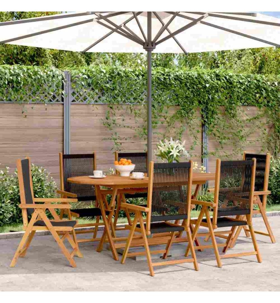 Chaises inclinables de jardin lot de 6 noir bois massif acacia