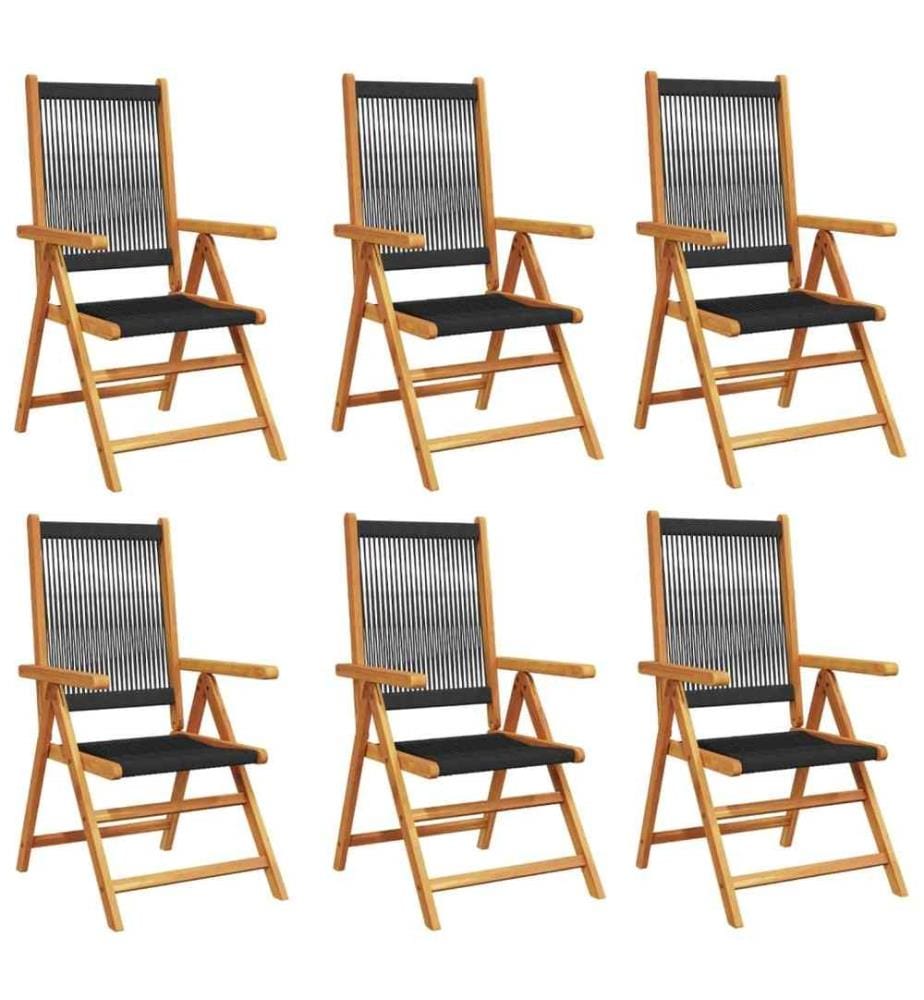 Chaises inclinables de jardin lot de 6 noir bois massif acacia