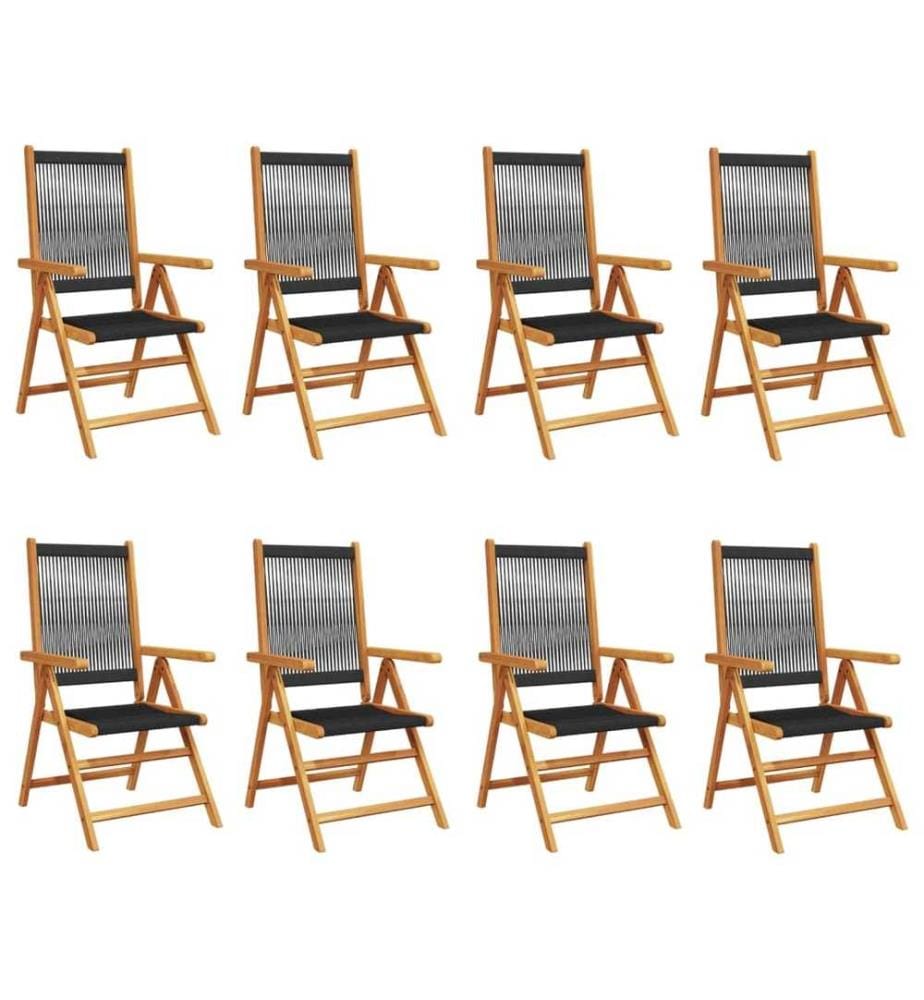 Chaises inclinables de jardin lot de 8 noir bois massif acacia