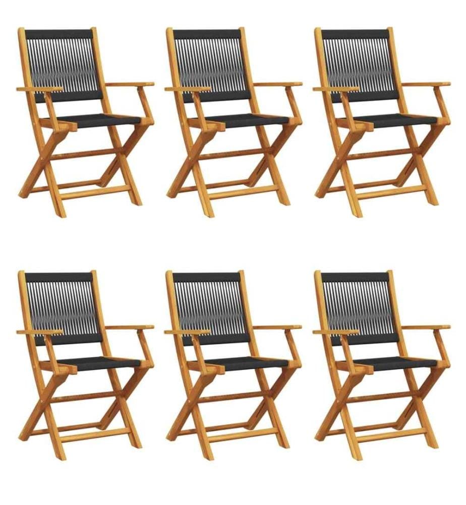 Chaises de jardin pliantes lot de 6 noir bois d'acacia massif