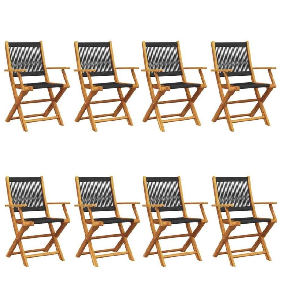 Chaises de jardin pliantes lot de 8 noir bois d'acacia massif