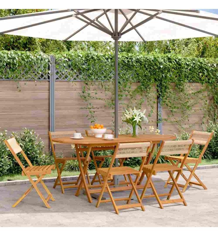 Gartenstühle 6 Stk. Klappbar Beige Massivholz Akazie