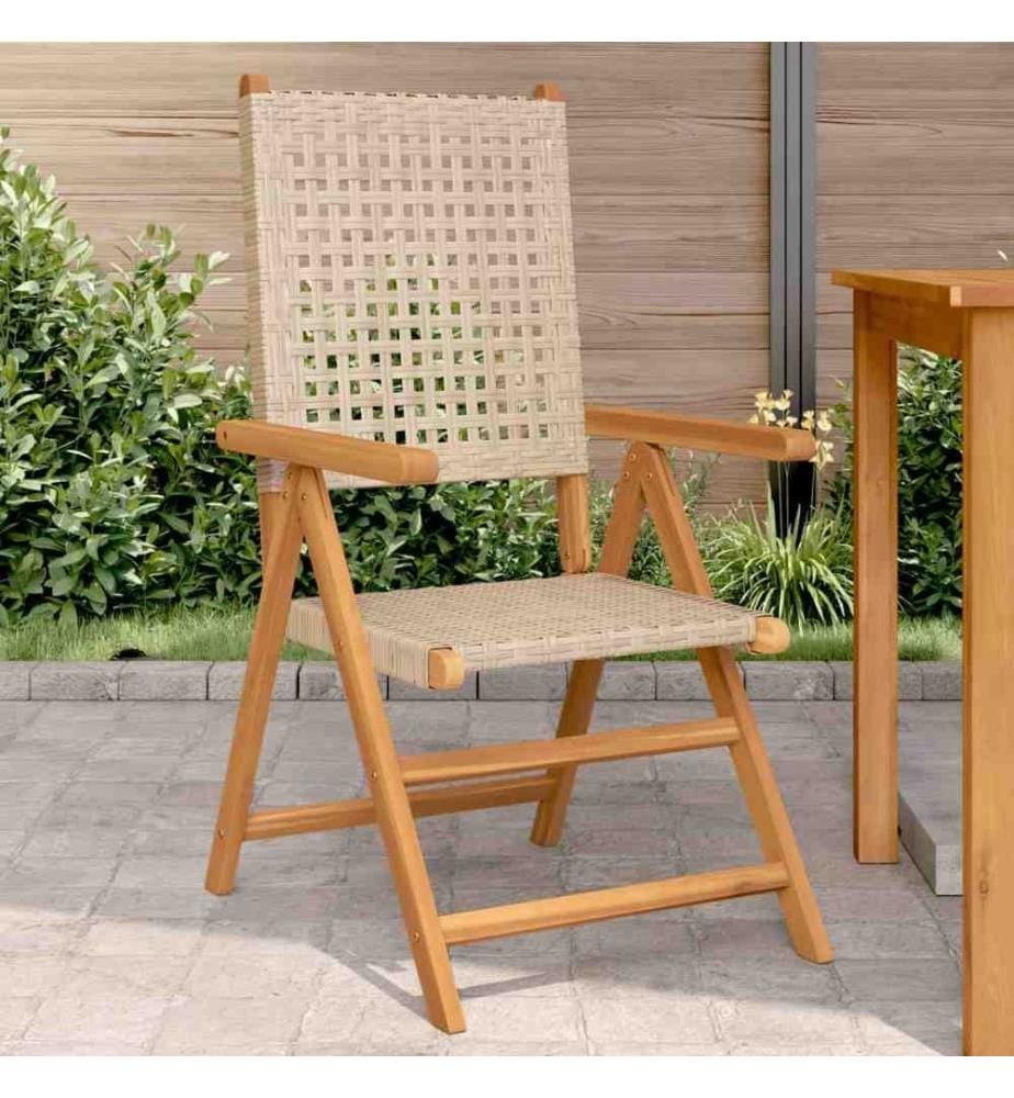 Gartenstühle 2 Stk. Beige Massivholz Akazie und Poly Rattan