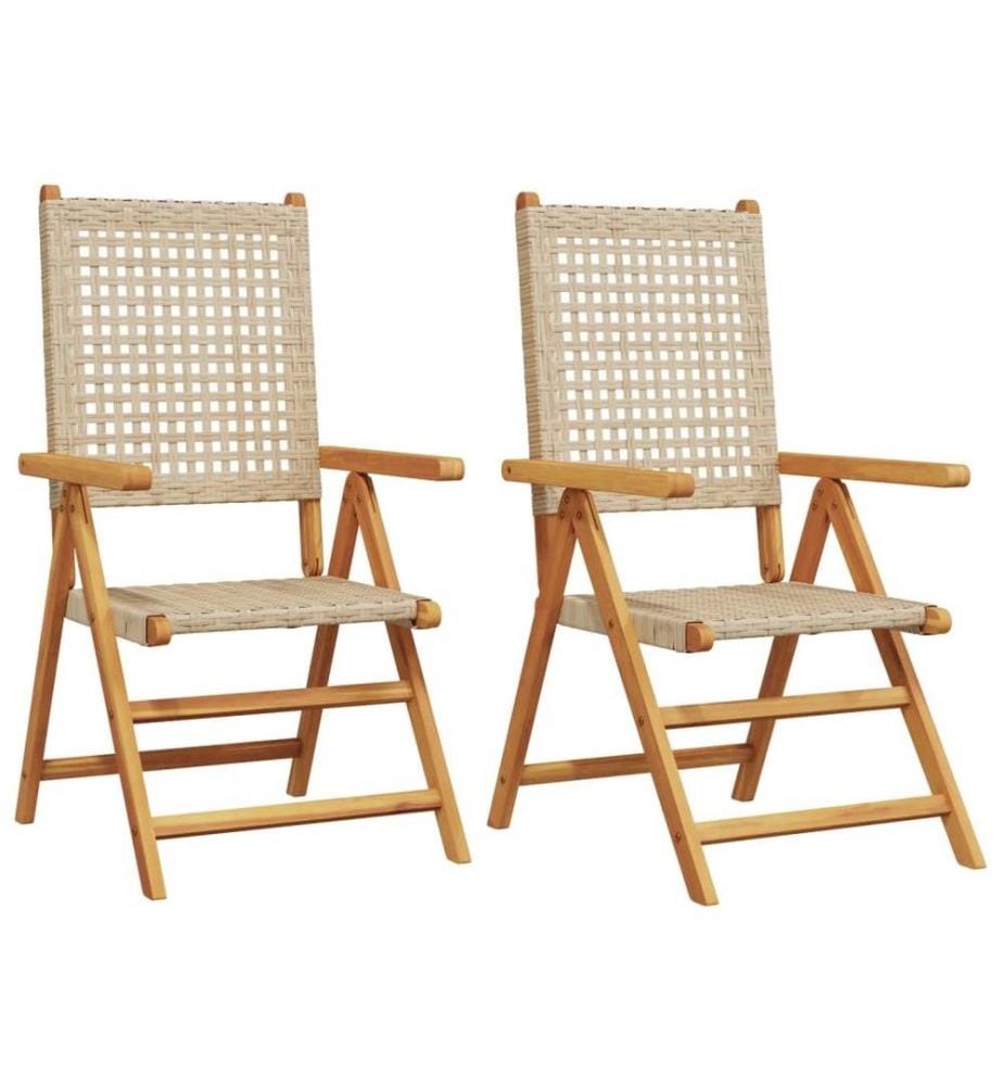 Gartenstühle 2 Stk. Beige Massivholz Akazie und Poly Rattan