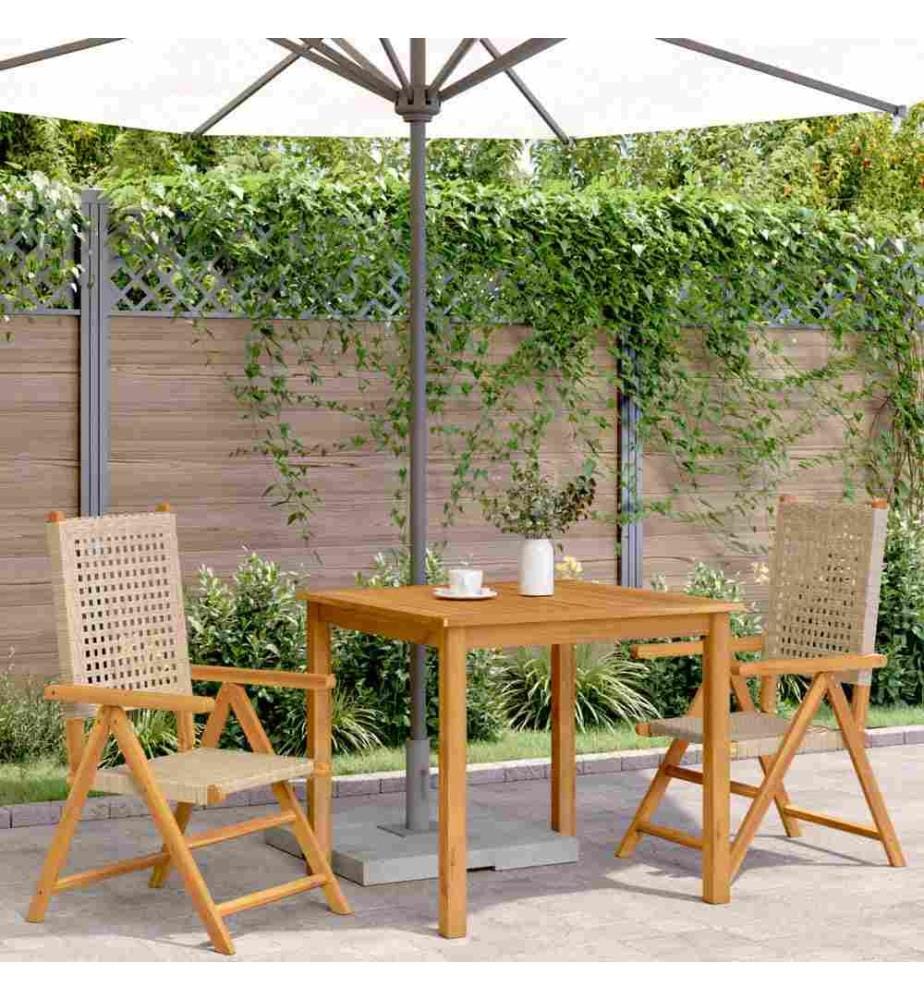 Gartenstühle 2 Stk. Beige Massivholz Akazie und Poly Rattan