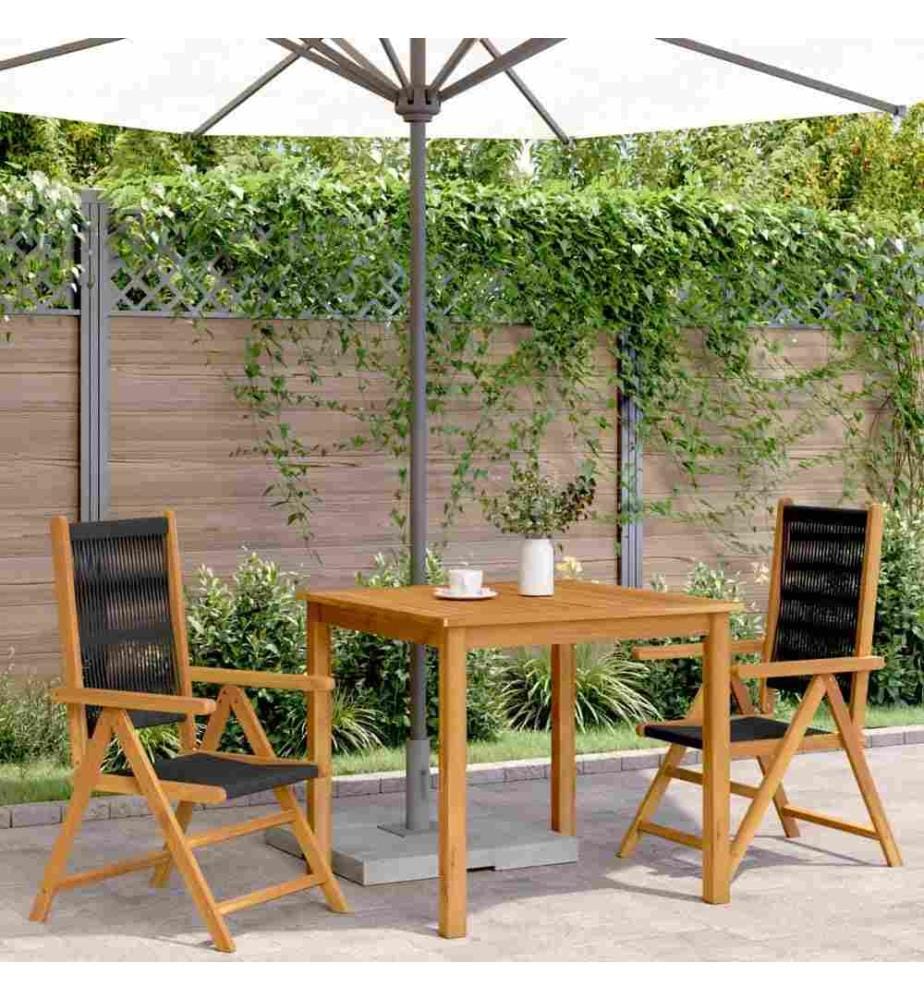 Chaises de jardin lot de 2 noir bois d'acacia et polypropylène