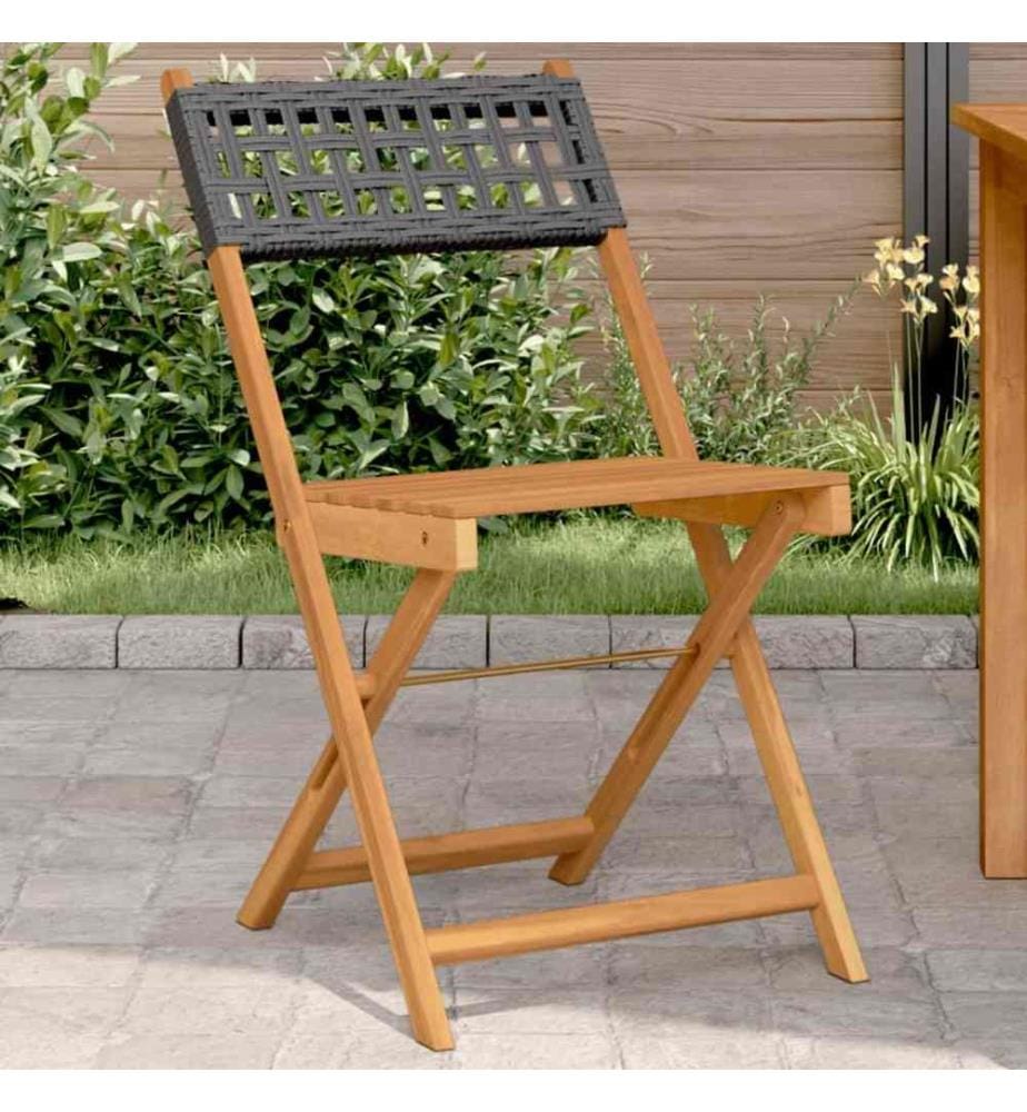 Chaises de bistrot lot de 2 noir bois massif d'acacia et rotin