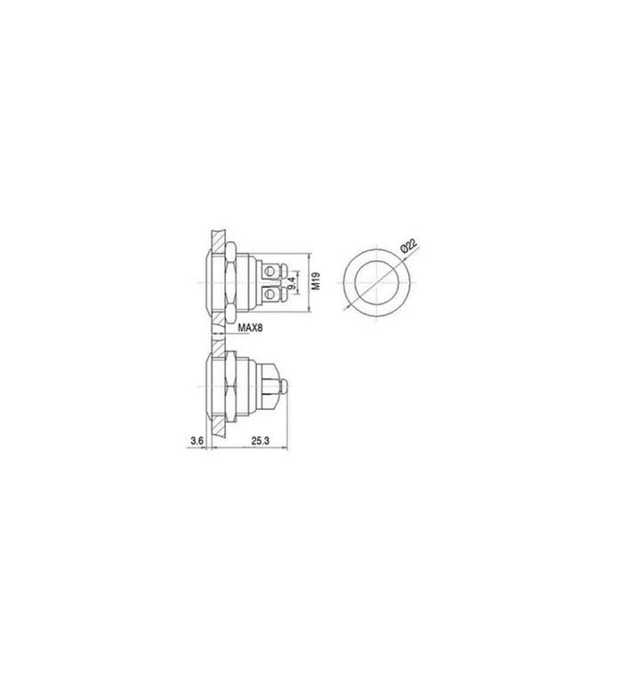 VELLEMAN - Bouton-poussoir en acier inoxydable 19 mm, plat 48 V DC / 2 A