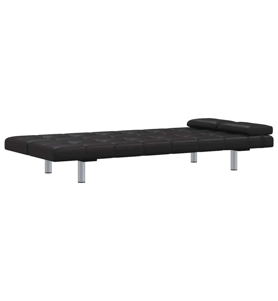 Schlafsofa mit 2 Kissen Kunstleder Ausziehbar Schwarz