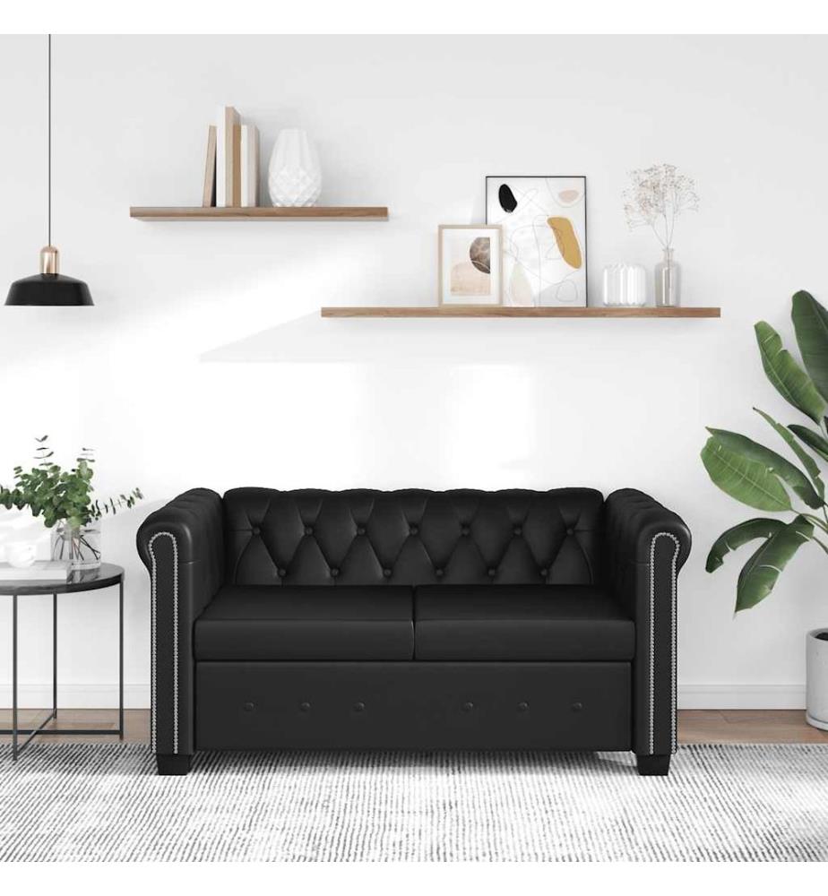 Chesterfield-Sofa 2-Sitzer Kunstleder Schwarz