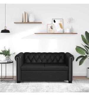 Chesterfield-Sofa 2-Sitzer Kunstleder Schwarz