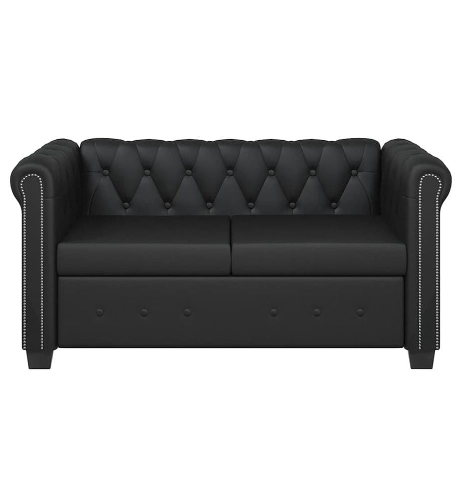 Chesterfield-Sofa 2-Sitzer Kunstleder Schwarz