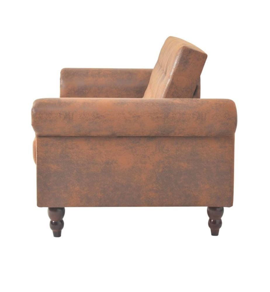 2-Sitzer Schlafsofa mit Armlehnen Künstliches Wildleder Braun