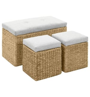 Sitzbank mit 2 Ottomanen Seegras Grau