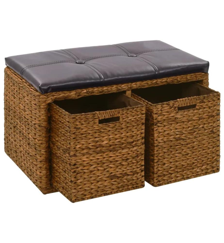 Sitzbank mit 2 Körben Seegras 71×40×42 cm Braun