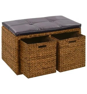 Sitzbank mit 2 Körben Seegras 71×40×42 cm Braun